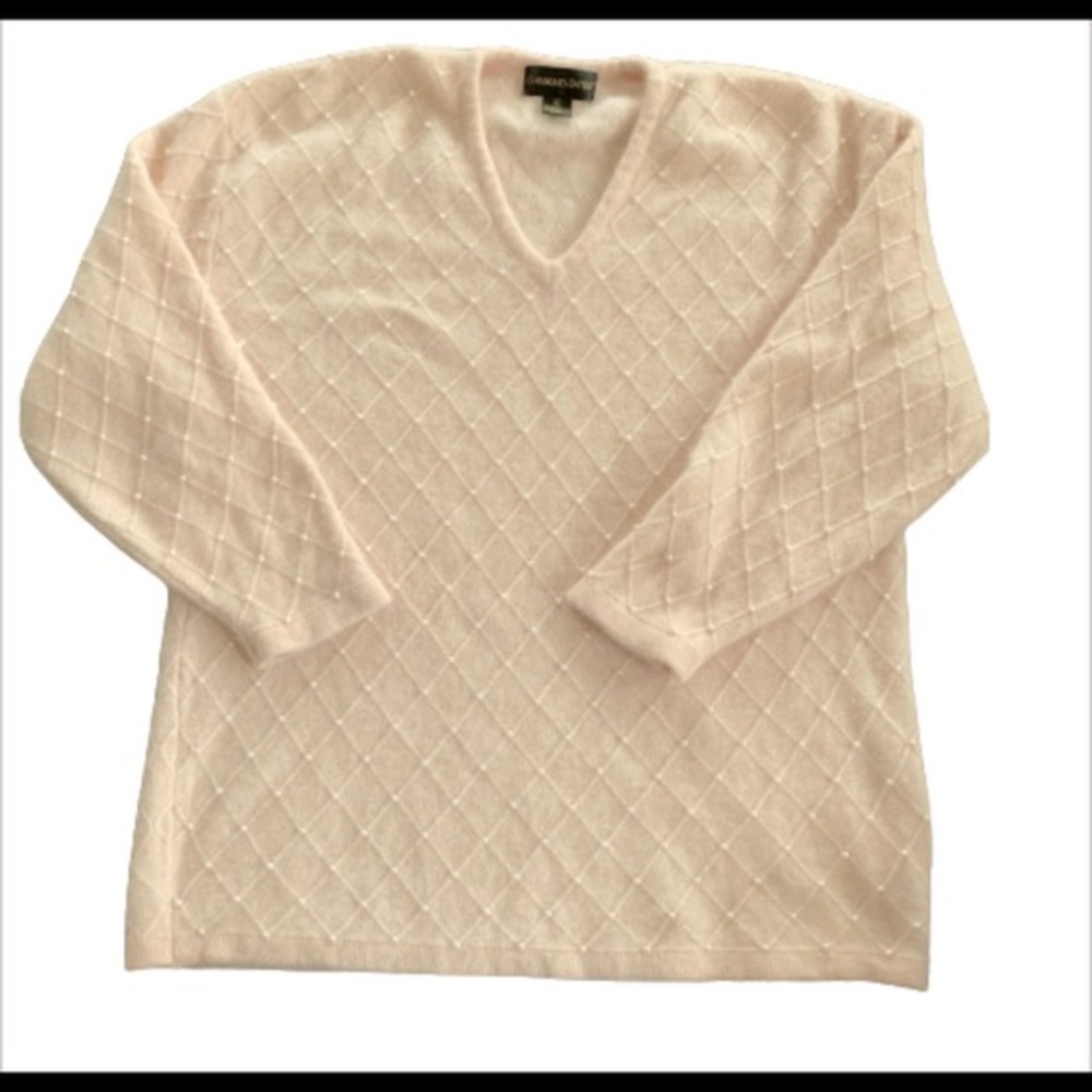 Pink lambs wool and angora sweater with pearls XL